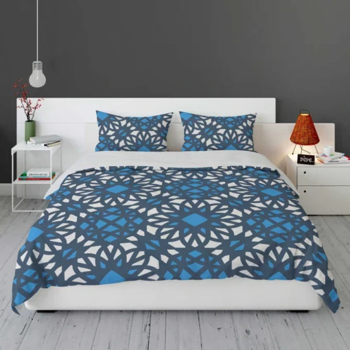 Blue Ethnic Artwork On White Bedding Set 1