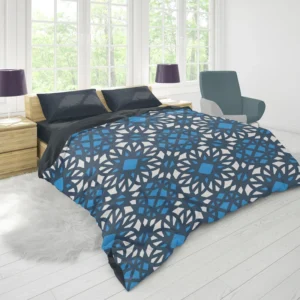 Blue Ethnic Artwork On White Duvet Cover 1