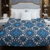 Blue Ethnic Artwork On White Duvet Cover