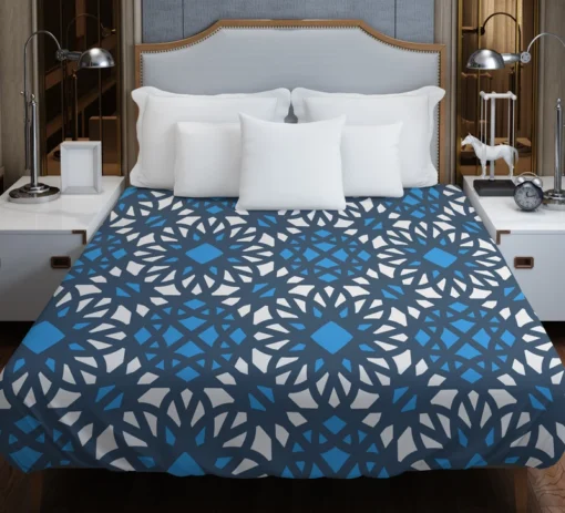 Blue Ethnic Artwork On White Duvet Cover