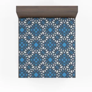 Blue Ethnic Artwork On White Fitted Sheet