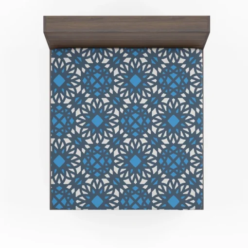 Blue Ethnic Artwork On White Fitted Sheet