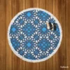 Blue Ethnic Artwork On White Round Beach Towel