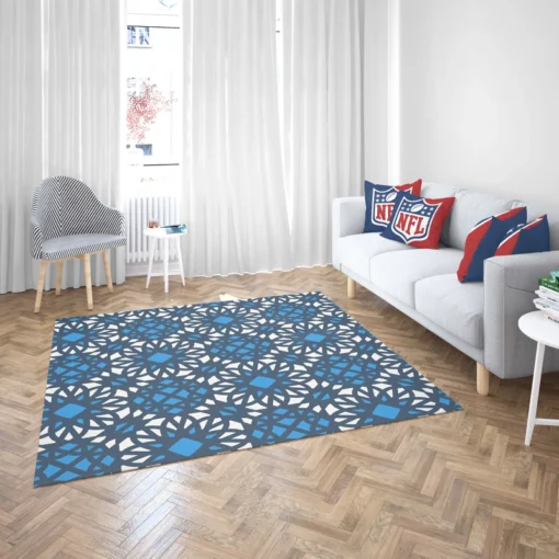 Blue Ethnic Artwork On White Rug 2