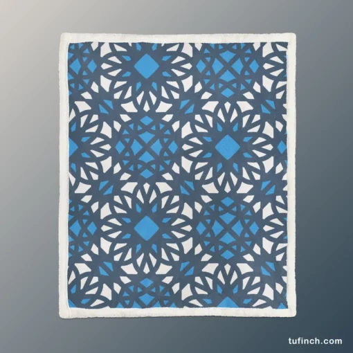 Blue Ethnic Artwork On White Sherpa Fleece Blanket 1