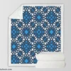 Blue Ethnic Artwork On White Sherpa Fleece Blanket