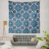 Blue Ethnic Artwork On White Wall Tapestry