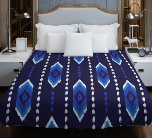 Blue Ethnic Ikat Art Duvet Cover