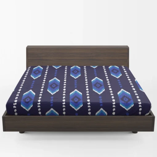 Blue Ethnic Ikat Art Fitted Sheet 1