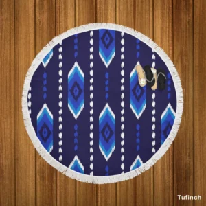 Blue Ethnic Ikat Art Round Beach Towel