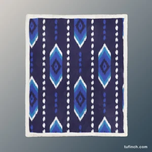 Blue Ethnic Ikat Art Sherpa Fleece Blanket 1