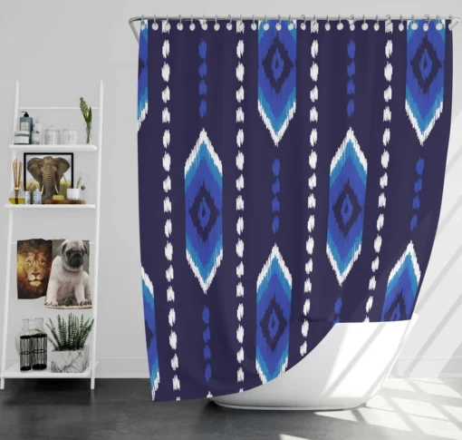 Blue Ethnic Ikat Art Shower Curtain