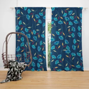 Blue Floral Design Curtain