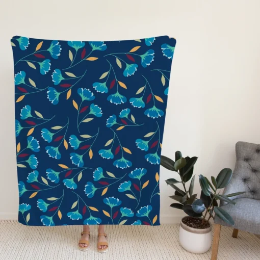 Blue Floral Design Fleece Blanket