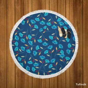 Blue Floral Design Round Beach Towel