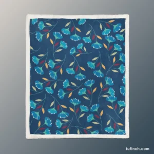 Blue Floral Design Sherpa Fleece Blanket 1