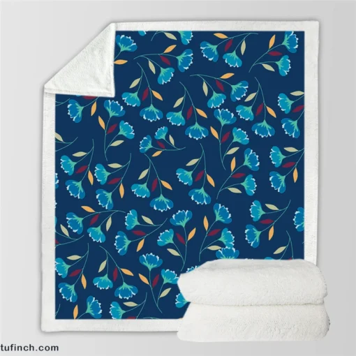 Blue Floral Design Sherpa Fleece Blanket