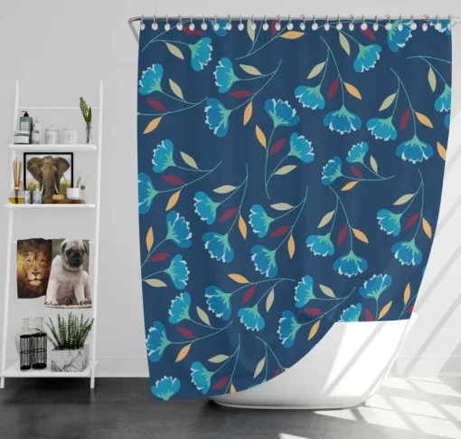 Blue Floral Design Shower Curtain