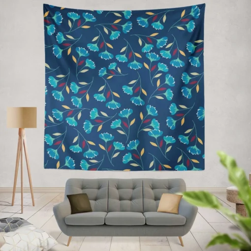 Blue Floral Design Wall Tapestry