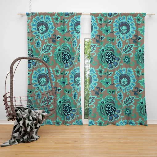 Blue Floral Ethnic Pattern Curtain