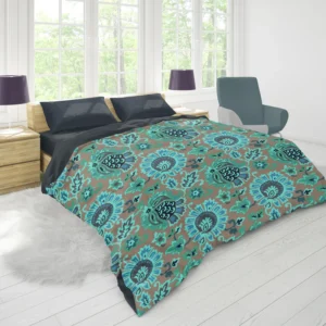 Blue Floral Ethnic Pattern Duvet Cover 1