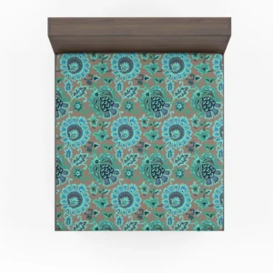 Blue Floral Ethnic Pattern Fitted Sheet