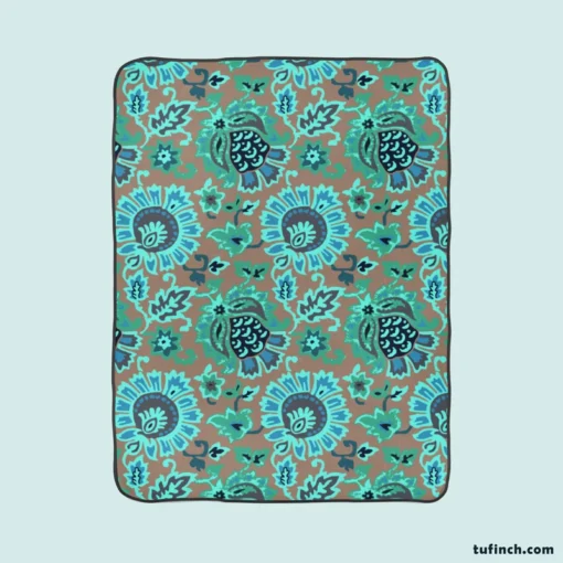 Blue Floral Ethnic Pattern Fleece Blanket 1