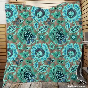 Blue Floral Ethnic Pattern Quilt Blanket