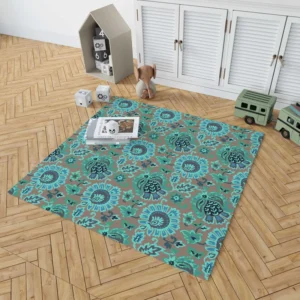 Blue Floral Ethnic Pattern Rug 1