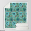 Blue Floral Ethnic Pattern Sherpa Fleece Blanket