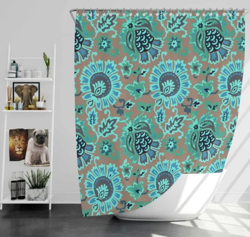 Blue Floral Ethnic Pattern Shower Curtain