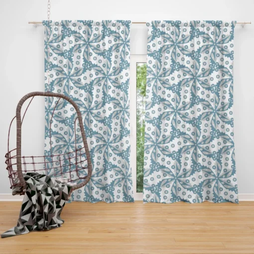 Blue Floral Leaf Toile Curtain