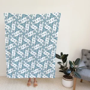 Blue Floral Leaf Toile Fleece Blanket