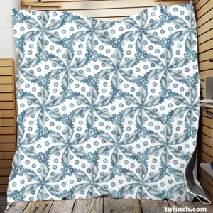 Blue Floral Leaf Toile Quilt Blanket