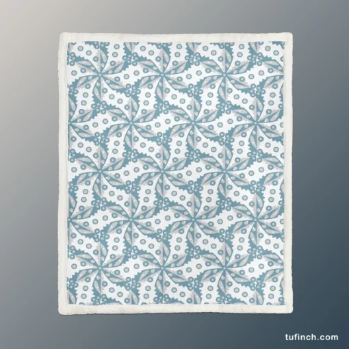 Blue Floral Leaf Toile Sherpa Fleece Blanket 1