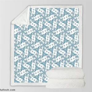 Blue Floral Leaf Toile Sherpa Fleece Blanket