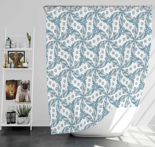 Blue Floral Leaf Toile Shower Curtain