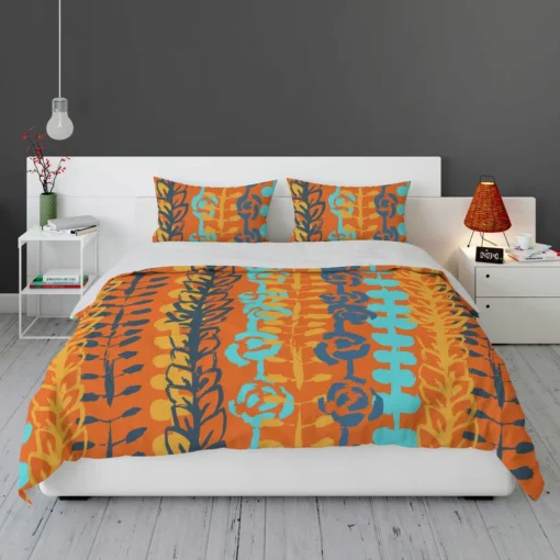 Blue Floral Pattern In Orange Bedding Set 1