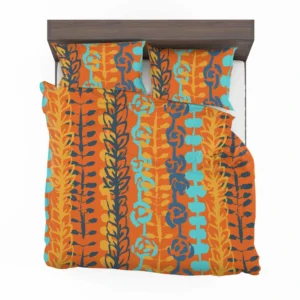 Blue Floral Pattern In Orange Bedding Set 2