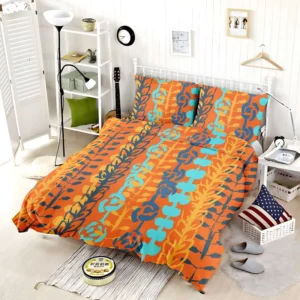 Blue Floral Pattern In Orange Bedding Set