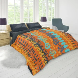 Blue Floral Pattern In Orange Duvet Cover 1