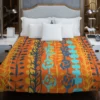 Blue Floral Pattern In Orange Duvet Cover