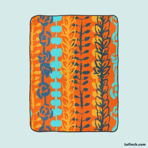 Blue Floral Pattern In Orange Fleece Blanket 1