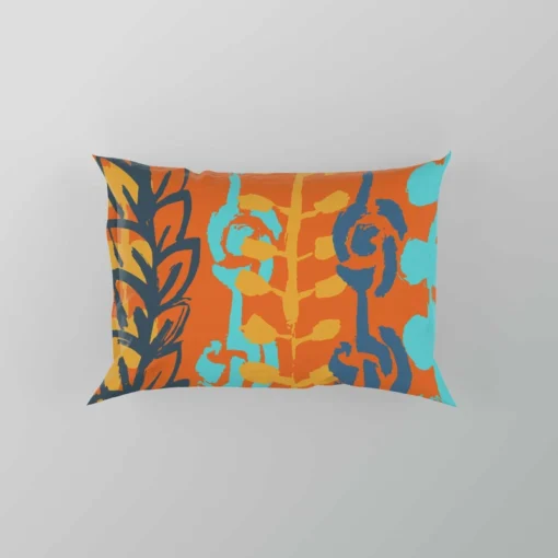 Blue Floral Pattern In Orange Pillow Case