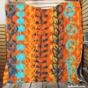 Blue Floral Pattern In Orange Quilt Blanket