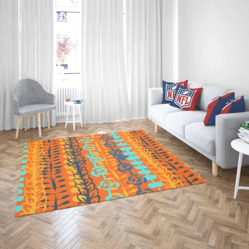 Blue Floral Pattern In Orange Rug 2