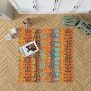 Blue Floral Pattern In Orange Rug