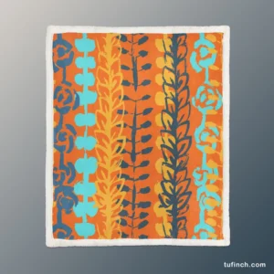 Blue Floral Pattern In Orange Sherpa Fleece Blanket 1