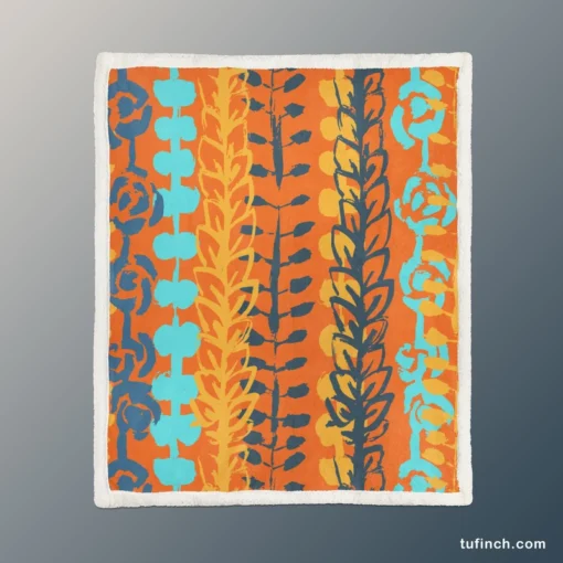 Blue Floral Pattern In Orange Sherpa Fleece Blanket 1