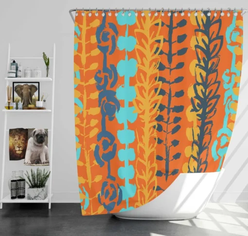 Blue Floral Pattern In Orange Shower Curtain